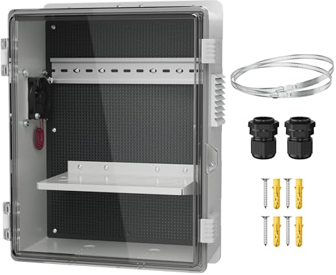 Joinfworld Scatola Elettrica Esterna Scatola di Recinzione Ventilata Esterna Scatola di Recinzione Nema Din Rail con Recinzione Impermeabile Trasparente, Scatola WiFi in Plastica ABS 16x11x6 con