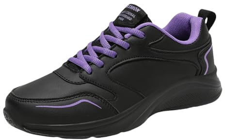 Generisch Zapatillas deportivas para mujer, ligeras, transpirables, ortopédicas, impermeables, con material exterior de piel, cómodas, con cordones para el aire libre, zapatos de ocio, morado, 38 EU
