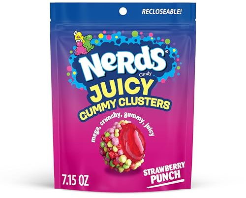 NERDS Juicy Gummy Clusters, Strawberry Punch, Juicy and Gummy Candy, 1 Stand Up Bag, for Snacking and Sharing, 7.15 oz