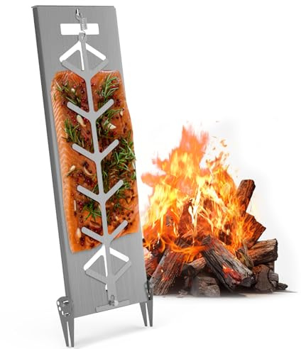 Delixike Planche à saumon flammé - Extra large - 18 cm - Support de barbecue en acier inoxydable - Accessoire de barbecue pour brasero et barbecue sphérique avec épaisseur de paroi jusqu'à moins de 8