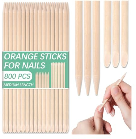 800 Pcs Orange Wood Sticks for Nails, Double Sided Multi-Use Wooden Cuticle Pusher Sticks Disposable Manicure Pedicure Tool Cuticle Stick for Nails, Eyebrow Waxing, Facial Hair Removal