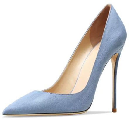 Zapatos de Novia Mujer de Ante Tacones de Aguja 10CM Punta Afilada Tacones Altos Clásicos Zapatos de Corte para Banquete y Eventos Formales, Sky Blue,38 EU