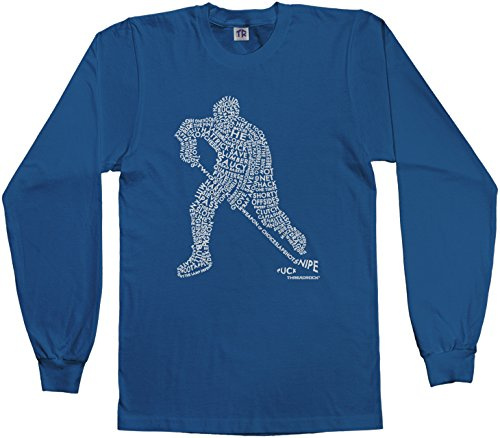 Threadrock Big Boys' Hockey Player Typography Design Youth L/S T-shirt M Royal Blue