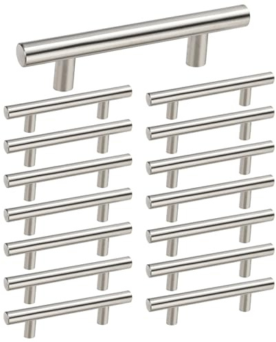 homdiy 15 Pack Brushed Nickel Cabinet Pulls 3 Inch Handles Stainless Steel Cabinet Hardware for Kitchen and Bathroom Cabinets, 5 Inch Overall Drawer Pull