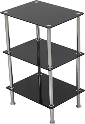 AVF S33 Square Shelving Unit - 3 Tier Black Safety Glass Shelves with Chrome Legs, Storage Unit, Display Shelving, 5kg Max Shelf Weight