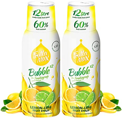 2 x 500 ml FruttaMax Zitrone-Limette Getränkesirup Frucht-sirup Konzentrat | weniger Zucker | mit 60% Fruchtanteil | für Soda Maschine geeignet
