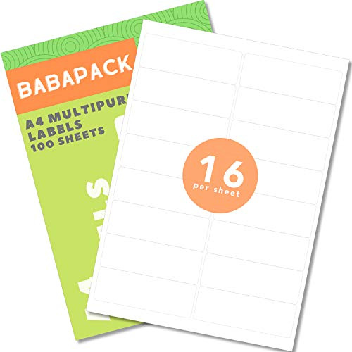 BabaPACK A4 Etichette autoadesive multiuso per indirizzo, 100 fogli, 16 etichette per foglio, 99,1 x 34 mm, 1600 etichette