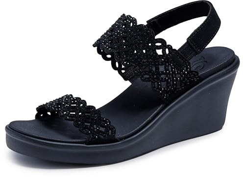 Skechers Cali Women's womens Rumble on - Sassy Dayz Wedge Sandal, Black/Black, 7 US