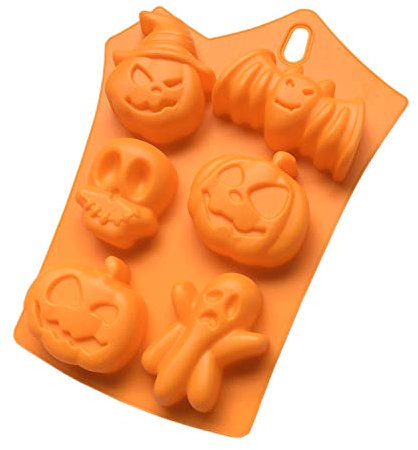 Happy Fox 6-Hole 3D Halloween Bat, Ghost Skull Pumpkin Silicone Cake Dessert Chocolate Biscuit Mould, Ice Tray Mould (6 Types)
