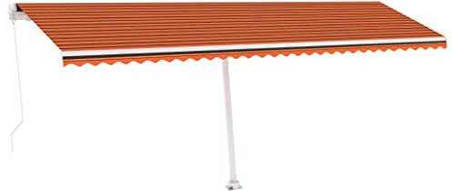 vidaXL Freestanding Manual Retractable Awning Folding Arm Manual Retractable Awning Patio Outdoor Garden Balcony 600x300 cm Orange/Brown