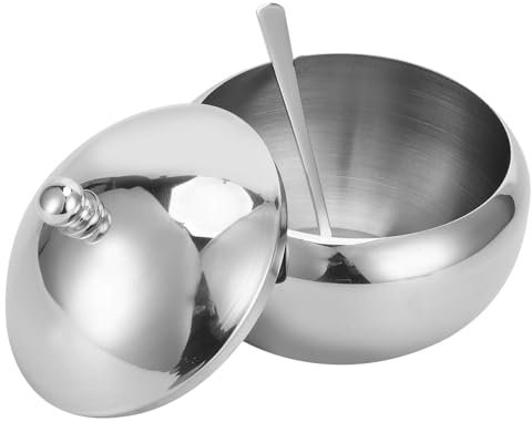 Zuccheriera in acciaio inossidabile, piccola zuccheriera per sale in argento Dispenser per zucchero Contenitore per condimenti con coperchio e cucchiaio per la cucina di casa(L)