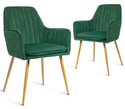 Ensemble de 2 chaises de salle à manger CangLong, fauteuil moderne avec accoudoir pour cuisine, salle à manger et salon, chaise de cuisine en velours avec pieds dorés, vert marine