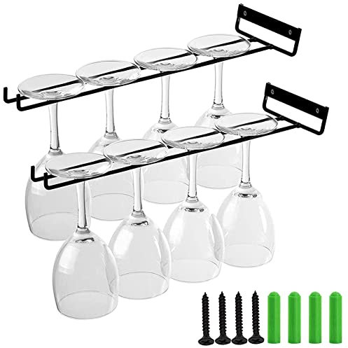 TTBDDM 2 Pièces Support à Verre à Vin, Support à Verre à Vin Suspendu, Porte Verres Suspendu, Support de Verres à Pied, avec 2 Vis et 2 Tuyau D'expansion, pour Maison, Bar, Cuisine, Restaurant (Noir)