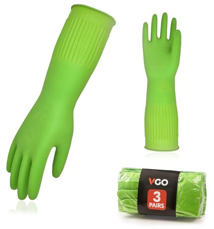 Vgo... 3 Paare Haushaltsreinigungshandschuhe,Gummi-Geschirrspülhandschuhe,extra Dicke, lange Ärmel (RB2143)