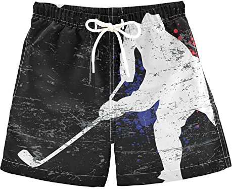 Aflyko Boardshorts für Jungen, Badehose, Badeanzug, Mädchen, Strand-Bademode, schnelltrocknend, ganztägige Shorts, Hockeyspieler, 122