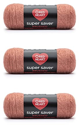 Red Heart Super Saver borstad 3-pack med 142 g/5 oz-akryl-#4 mediumstickning/virkgarn, lera 3