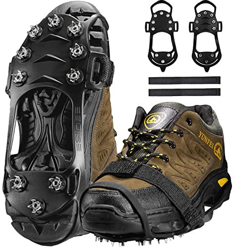 Ice Klampen Steigeisen mit 10 Zähne,Spikes für Schuhe Schuhkrallen Spikes Ice Klampen Spikes für Wanderschuhe Steigeisen Grödel Eisspikes Anti Rutsch (Stahlnagel+Klettverschluss, XL)