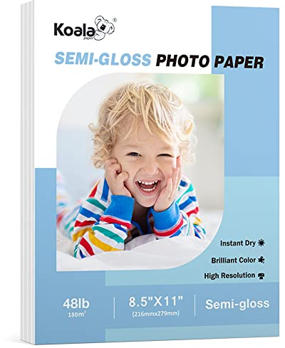 Koala Semi-Gloss Photo Paper 8.5X11 Inches 100 Sheets for Inkjet and Laser Printers Use DYE INK 48LB 180gsm Professional Paper