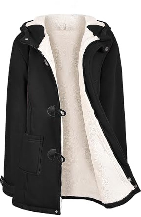 Vancavoo Largo Sudadera con Capucha para Mujer Abrigos con Botones Chaqueta de Lana Alpaca Slim Color sólido Casual Sudaderas con Cremallera Outwear Hoodie de Otoño Invierno(Negro,XL)