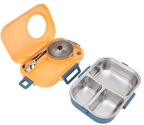 portapranzo in acciaio inox anti perdite, 1100ML Scatola Per Il Porta Pranzo a Tenuta Stagna con scomparti, Porta Pranzo Bambini E Adulti con 1 coppia bacchette, 1 Ciotola Per Zuppa e 1 cucchiaio