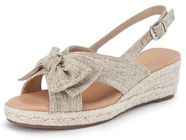 Coutgo Women's Espadrille Wedge Sandals Open Toe Slingback Platform Bowknot Casual Dress Shoes, Khaki, Size 7