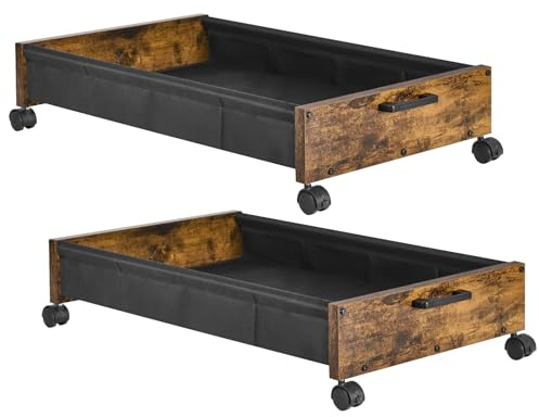 FOUCSSOMEI Under Bed Storage with Wheels, Wooden Under Bed Drawers On Wheels, Rolling Under Bed Shoe Storage, Space Saving, Rustic Brown,30L