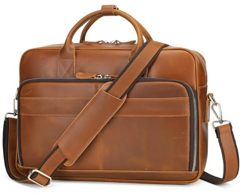 VINBAGGE Ventiquattrore Uomo, Borsa Porta PC 15.6 Pollici Borse Vera Pelle per Laptop Borse Valigetta Cuoio Cartella Portadocumenti da Ufficio Lavoro Regalo per Uomo