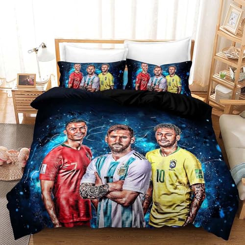 GYLGKJM Fussball bettwäsche 135x200 cm Jungen 2 Teilig Bettbezüge Set Mikrofaser kinderbettwäsche Mit Reißverschluss Und 1 Kissenbezug 80x80 cm
