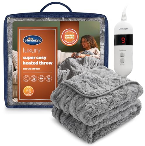 Silentnight Luxury Super Cosy Heated Throw -Thick Snuggly Soft Chunky Knit Jacquard Fleece Electric Blanket for Sofa Bed with 9 Heat Settings -Fast Heat-up and Safe Shut Off -Machine Washable Charcoal