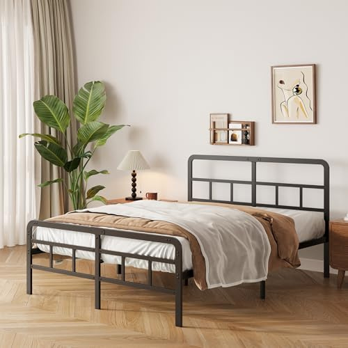 Yicensen Letto in Metallo 160x190 cm con Testiera e Pediera Rete a Doghe in Metallo Altezza 36cm Giroletto Letto Matrimoniale Stabile Facile da Montare, Nero