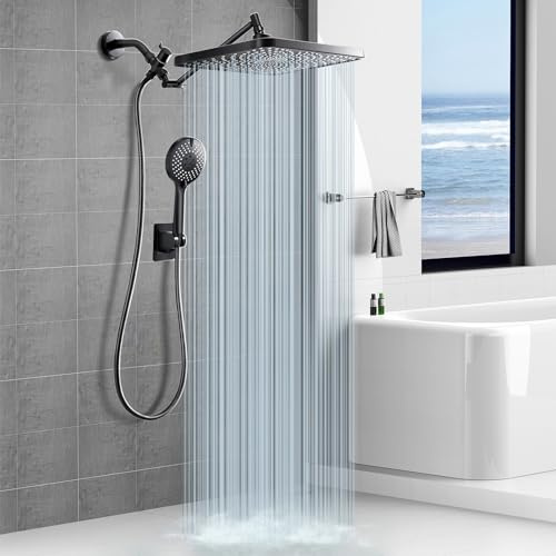 Jafeton 12.2 Premium Rainfall Shower Head with Handheld Combo, Large Rain Overhead Showerhead | 4 Water Spray Handheld Modes | Adjustable Dual Showerheads | Anti-Clog Nozzles | Air-in Tech