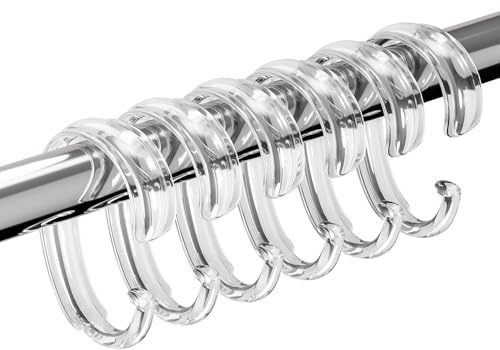 Resze C-Shape Clear Shower Curtain Hooks for Shower Curtain, 12PCS Plastic Smooth Sliding Anti-Drop Shower Curtain Rings, Rust Resistant Decorative Shower Curtain Hooks for Bathroom,Kitchen,Bedroom