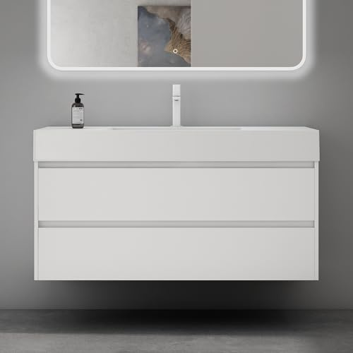 Mai & Mai Badmöbel-Set Waschtisch mit Unterschrank Deep Waschbeckenunterschrank 120x48x63cm in Weiß matt mit 2-Schubladen inkl. Waschbecken