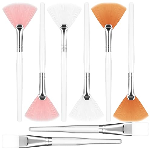 oruola 8pcs Face Mask Applicator Soft Brush,Soft Fan Brushes for Facials,Makeup Brushes with Clear Plastic Handle for Applying Mask Mud Cream Makeup(Pink,Yellow,White)