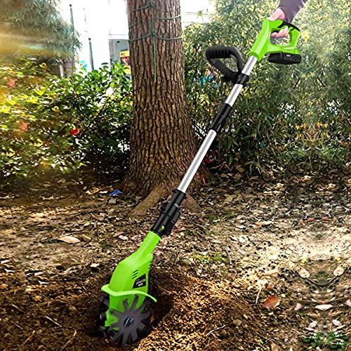 Garden Tiller, Small Rotavator,20V Electric Cordless Hand Tiller Cultivator with 4000mAh Rechargeable Lithium Battery and Charger, Portable Soil Tiller Rotavator for Gardens, Vegetable Plots