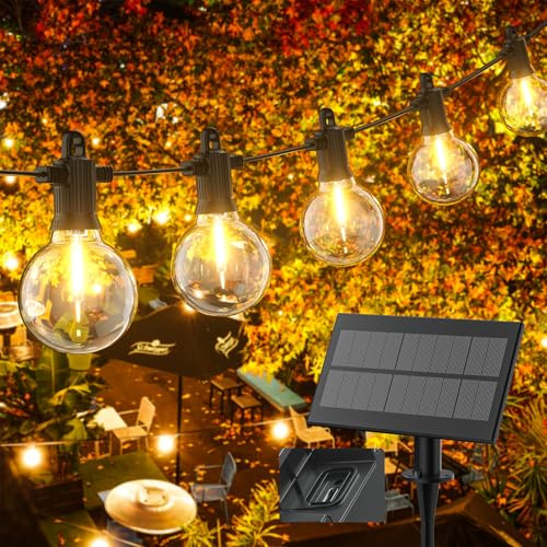 Kawaya Utomhus, LED-ljusslinga, G40 glödlampor, varmvit med solpanel, LED-ljusslinga, utomhus, utomhus, IP65, vattentät med 25 + 2 glödlampor