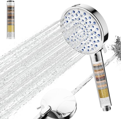 Cobbe Hard Water Filter Shower Head with 20 Stage Filter, High Pressure Shower Heads, 6+1Spray Modes, Powerful Built-in Power Wash for Remove 99% of Chlorine, Reduces Dry Itchy Skin, Chrome