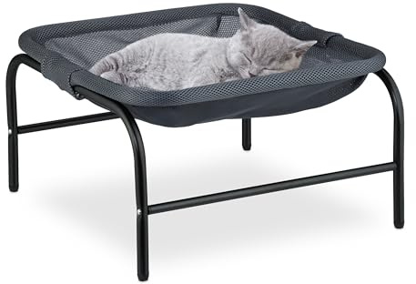 Relaxdays Letto Amaca per Gatti e Cani Piccoli, Cuccia Rialzata Animali Domestici, Lettino HLP: 27x45x45 cm, Grigio Nero