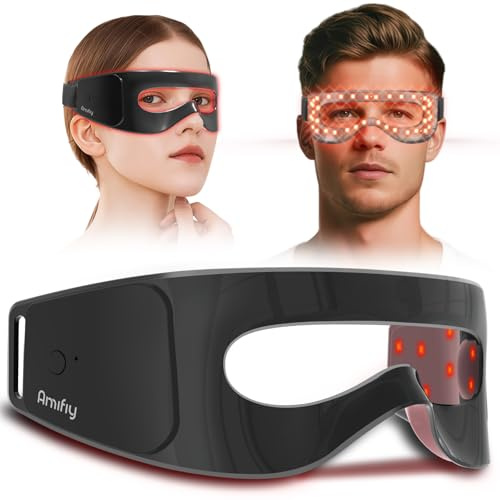 Amifiy Red Light Therapy for Eyes, 4-in-1 3 Minutes Treatment Under Eye Red Light Mask, Targets Fine Lines, Eye Bags, Wrinkles & Dark Circles, Rejuvenating Eye Massager for Men Women (Black)
