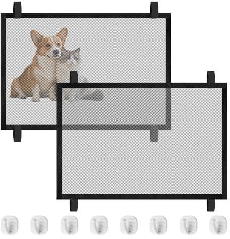 2 Stück Türschutzgitter Hunde Ohne Bohren, 110x72 cm Treppenschutzgitter Schwarz mit 8 Klebehaken, Sicherheitsgitter für Haustiere & Kinder – Türgitter für Innen- und Außenbereich