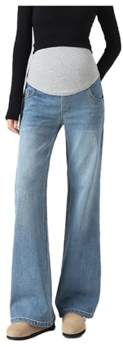 Olamao Jeans Grossesse Évasés avec Taille Réglable - Vie Confort Grande Taille pour Femmes de moins de 170 cm, Poches Utility, Type-3301, XXL