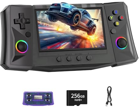 FHYRGF[50000 in 1 R50S Ultra Handheld Game Console 4.5 inch IPS Screen Mini Retro Console 4000mAh Portable Pocket 45+ Mainstream Emulator 256G TF Card Transparent.(Black)