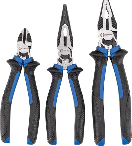 Condor Werkzeug 40163 | Zangen-Satz 3-tlg. | Seitenschneider | Kombinationszange | Telefonzange | matt poliert | schwarz phosphatiert