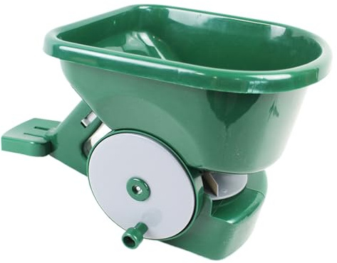 Generisk handsåsmaskin 3 l gräsmatta spridare grön ABS 520 g 30 x 21,4 x 20,5 cm justerbar handvevspridare för salt gödning kompost lime trädgård uppfart sådd planteringsverktyg