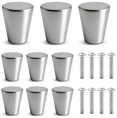 Engelblick DE 9 Pomelli per Mobili in Alluminio Opaco – Maniglie Rotonde per Cassetti con Viti, Stile Moderno per Armadi Cucina, Bagno e Rinnovo Mobili (Argento)