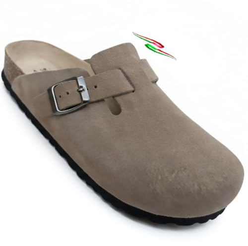BIOMODEX CIABATTE Sabot donna vera pelle ciabatta aperta LUNA ROCK cinturino e sottopiede SOFT - MADE IN ITALY (taupe scamosciato, Sistema Taglie Calzature EU, Adulto, Donna, Numero, Media, 40)