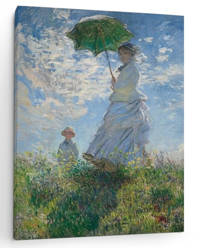 Panorama Cuadros Decoración Salón Modernos - Mujer con Sombrilla de Claude Monet 50x70 cm - Bastidor de Madera - Lienzos Decorativos para colgar en Pared de Dormitorios