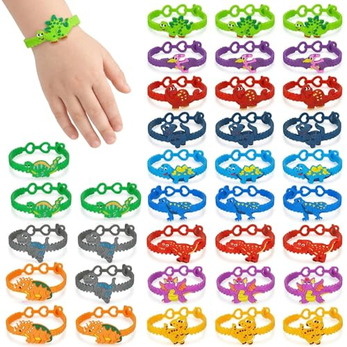 NiceNaiils 36 Pezzi Braccialetti Bambini Dinosauri, Regali Fine Festa Compleanno Bambino, Gadget Bambini Compleanno, Giochi per Feste, Set Regalini dopo festa