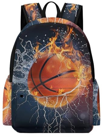 TPISLI Fire Basketball ryggsäck barn ålder 9 korg boll dagväska studenter år 6 modern hållbar 14 tums bärbar dator ryggsäck gymnasieskola utomhus resor daglig transport, Stil, 42 x 30 x 15 cm, Preppy