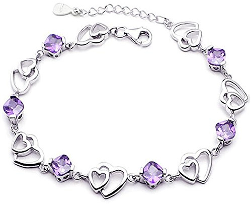 findout Amethyst, Rot, Blau, Weiß, Kristallherz, Armband, Silber, Rosa, für Frauen und Mädchen, Einheitsgröße, Glas, Kristall, One Size, Glas, Kristall